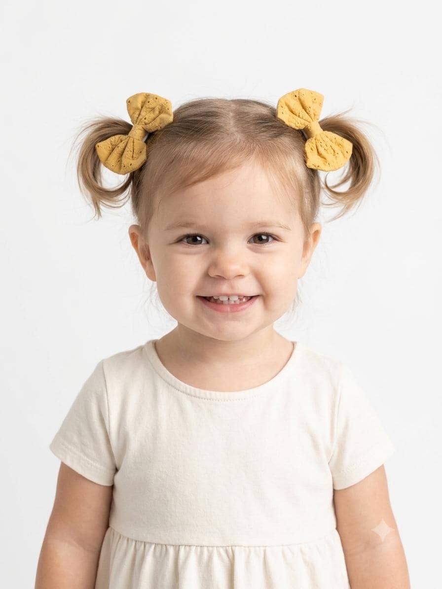 Mustard Yellow Eyelet Fabric Bows For Toddlers Alligator Clips Set of 2