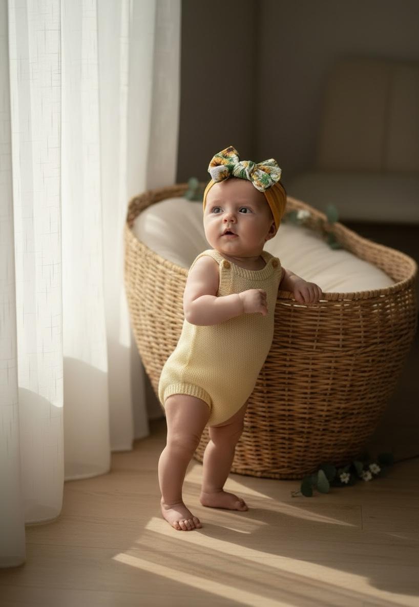 Mustard Yellow Sunflower Bow Headband Stretchy Baby Toddler Hair Accessory Boho, view 3
