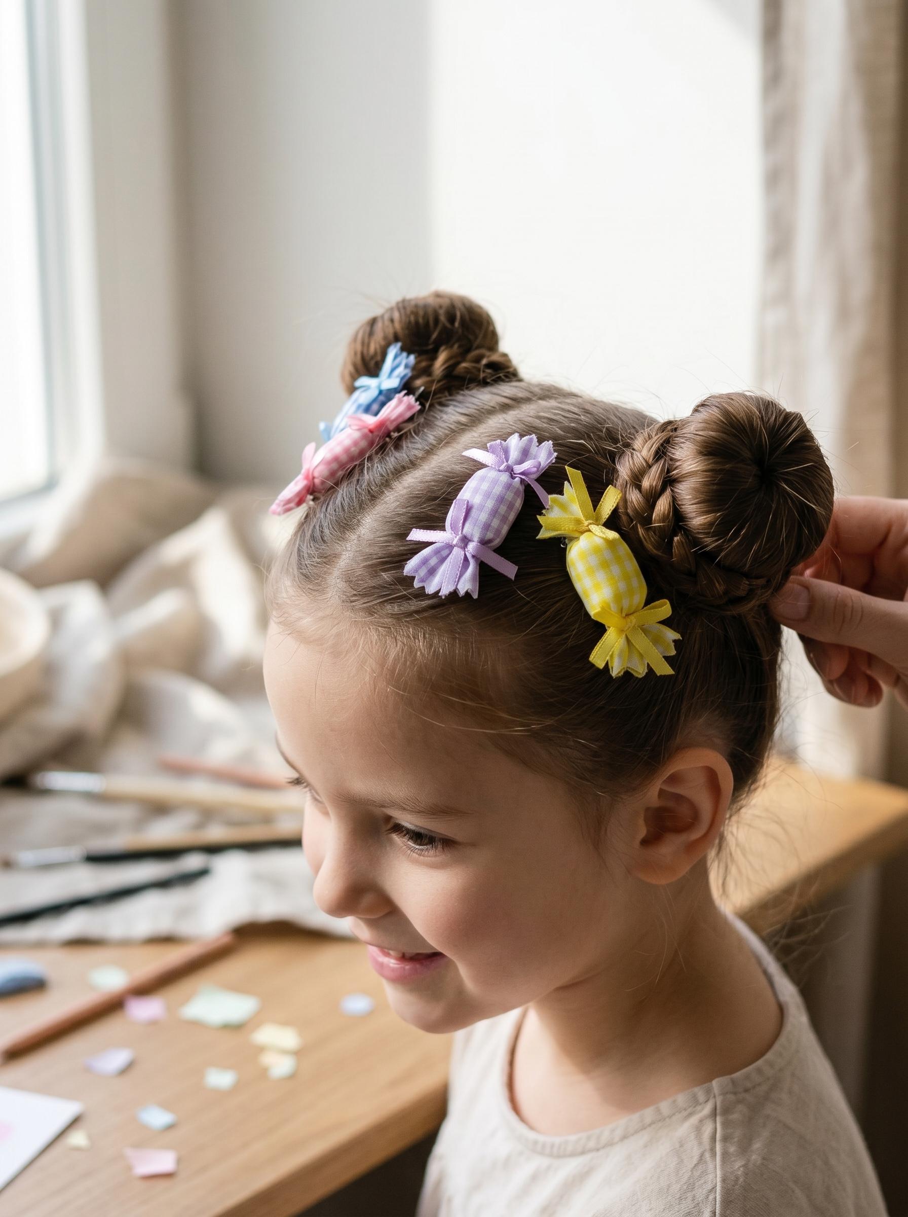 Pastel Gingham Candy Hair Clips Set – Handmade