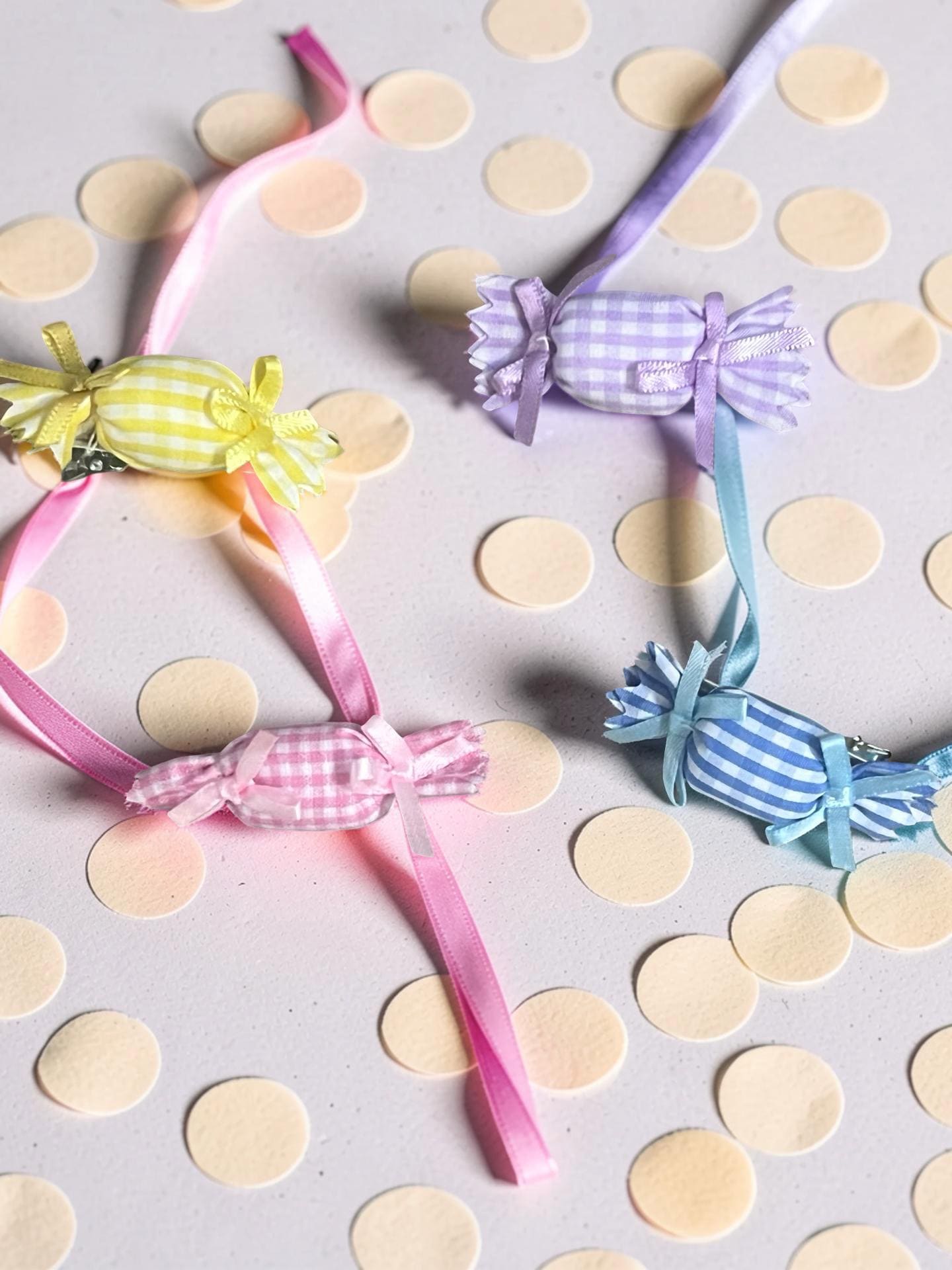 Pastel Gingham Candy Hair Clips Set – Handmade, view 11