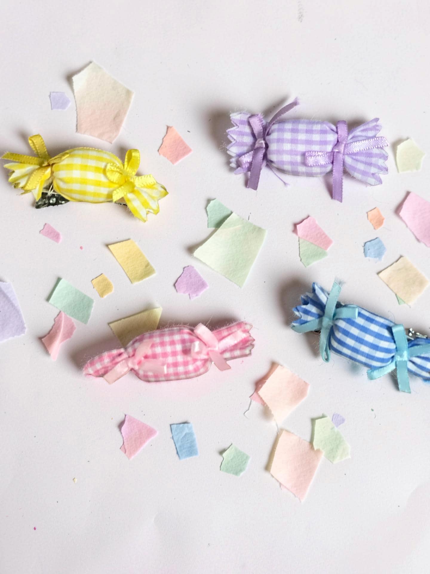 Pastel Gingham Candy Hair Clips Set – Handmade, view 2