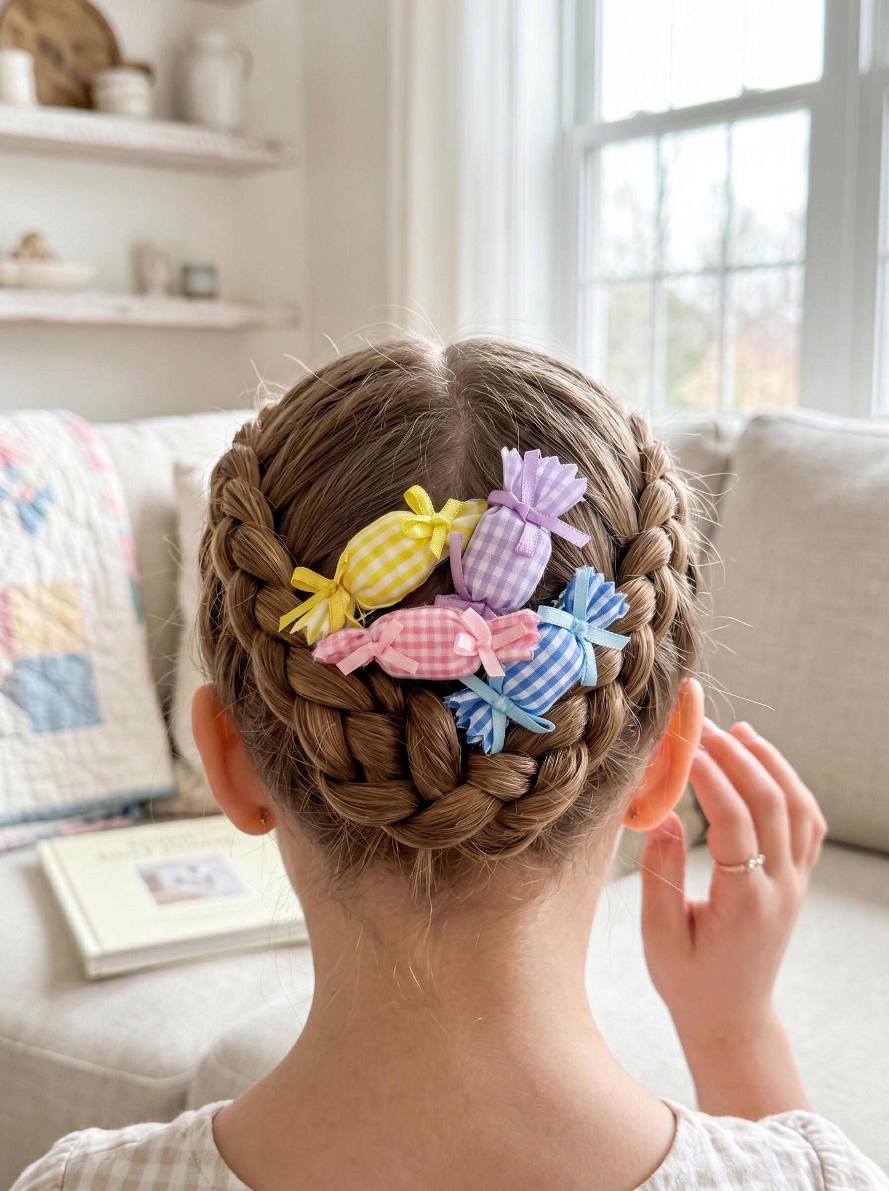 Pastel Gingham Candy Hair Clips Set – Handmade, view 3