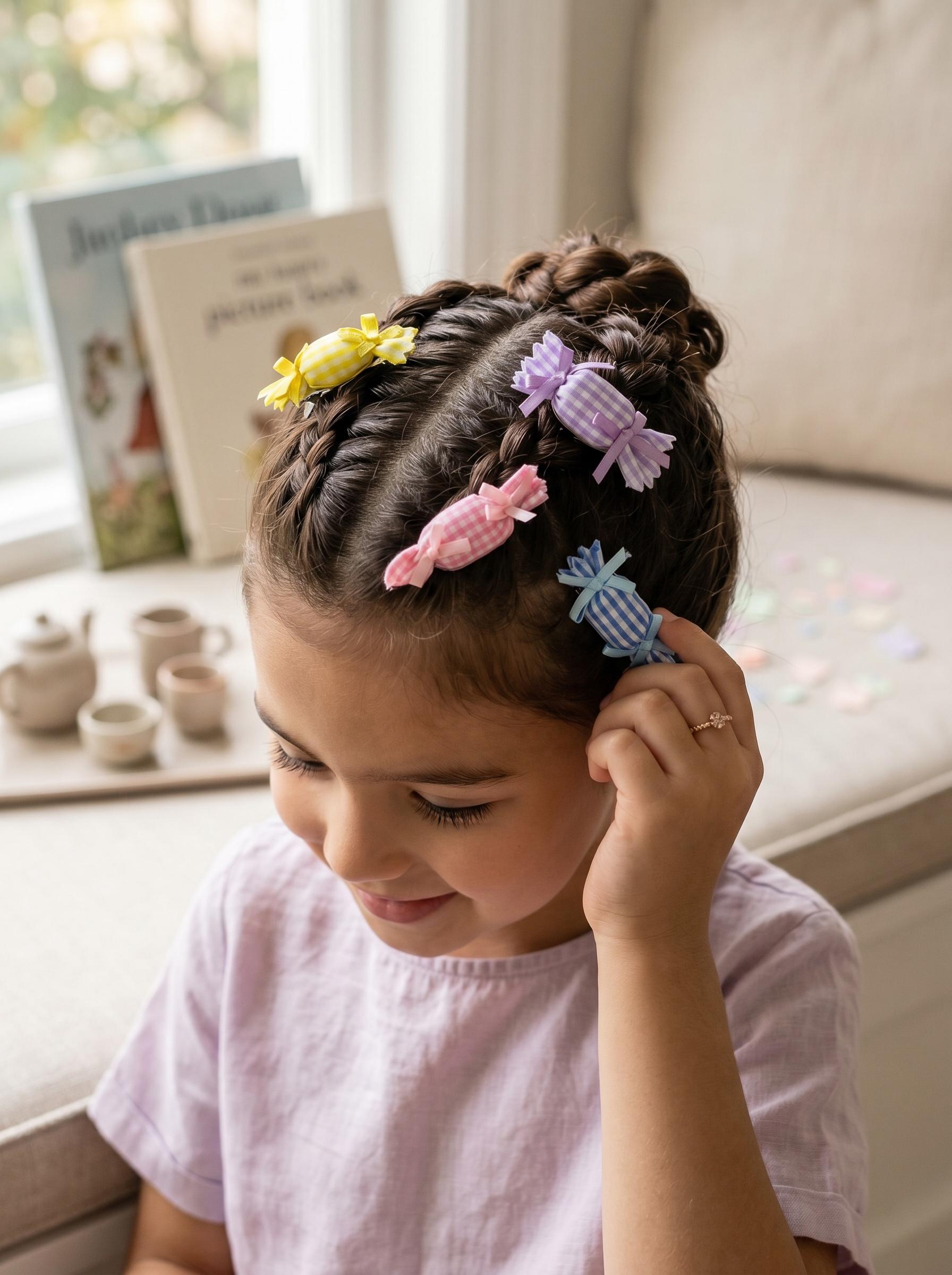 Pastel Gingham Candy Hair Clips Set – Handmade, view 5