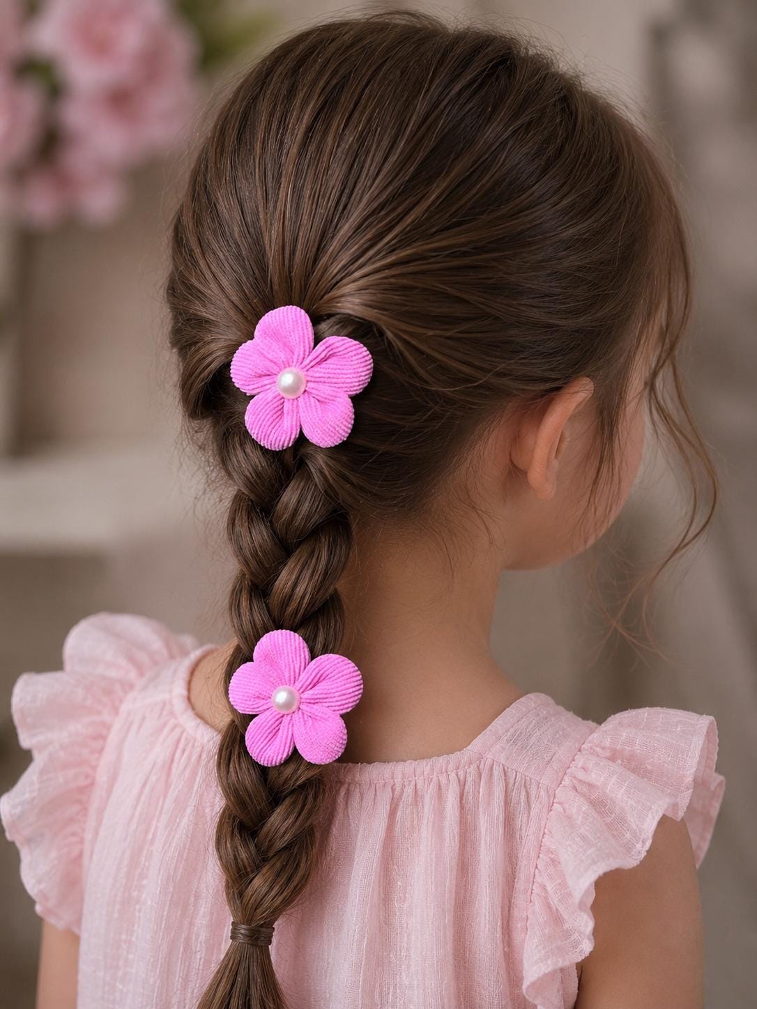 Pink Flower Pearl Kids Hair Clips - Set of 2