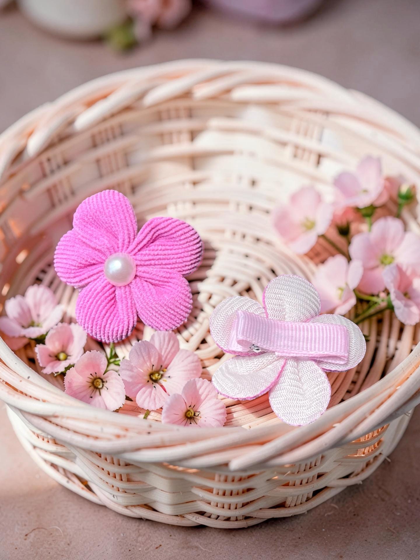 Pink Flower Pearl Kids Hair Clips - Set of 2, view 2