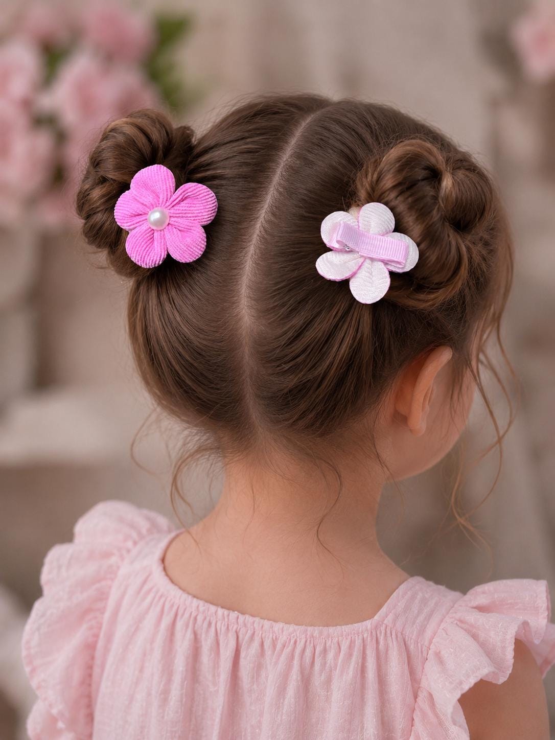 Pink Flower Pearl Kids Hair Clips - Set of 2, view 3