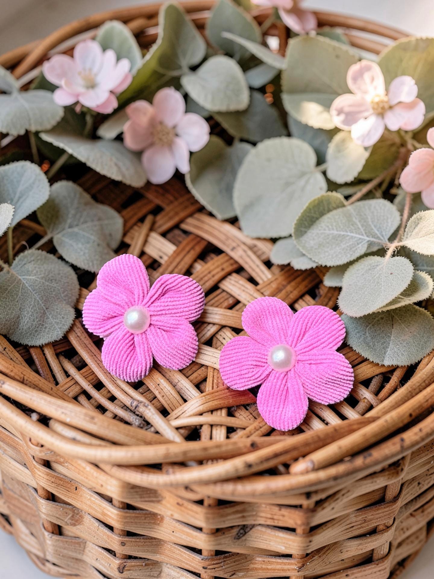 Pink Flower Pearl Kids Hair Clips - Set of 2, view 4