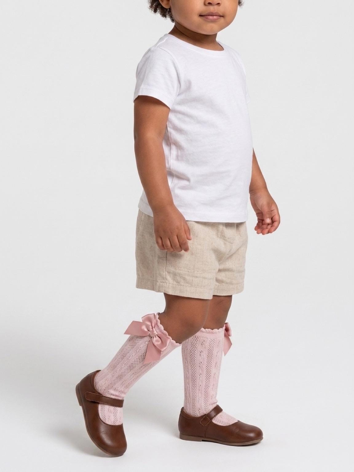Pink Knit Toddler Socks with Satin Bows - Size 1-3 Years, view 4