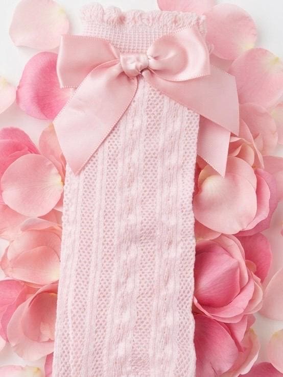 Pink Knit Toddler Socks with Satin Bows - Size 1-3 Years, view 5