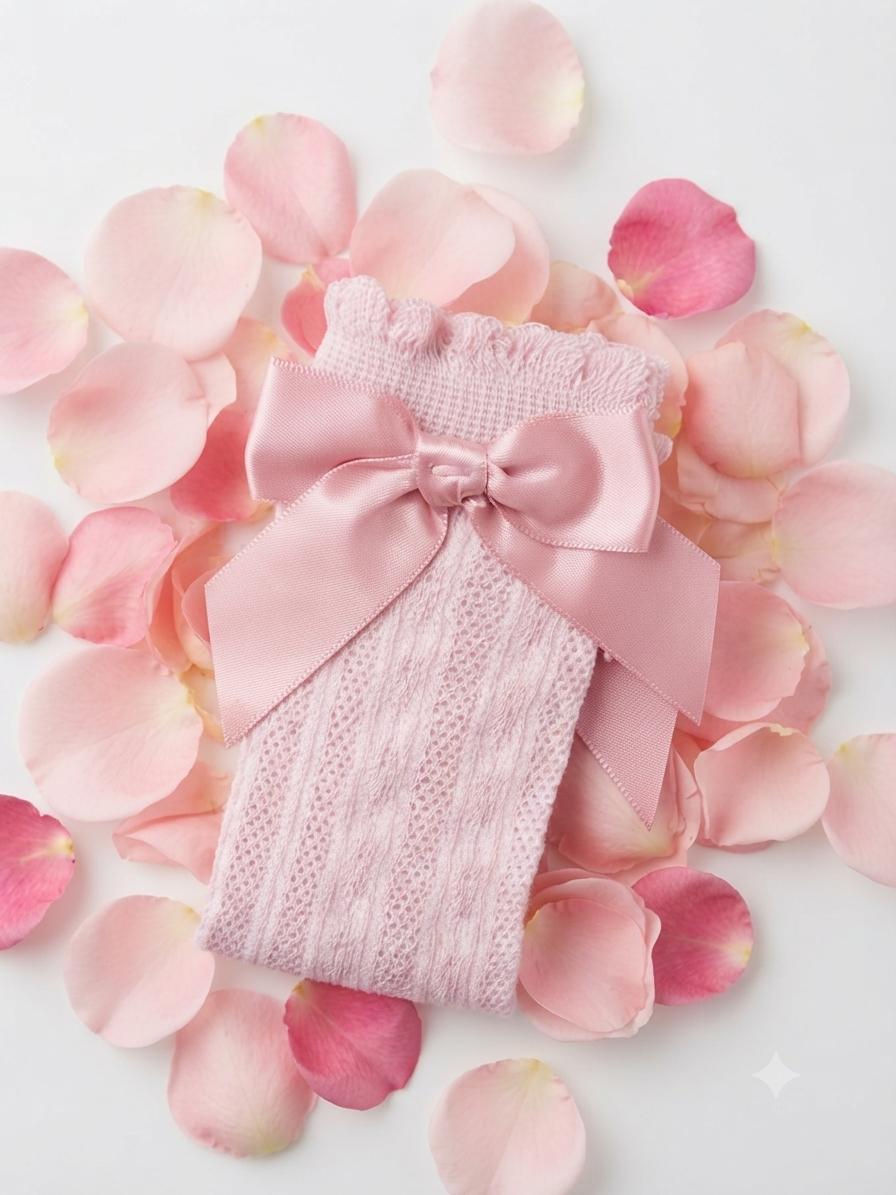 Pink Knit Toddler Socks with Satin Bows - Size 1-3 Years, view 6