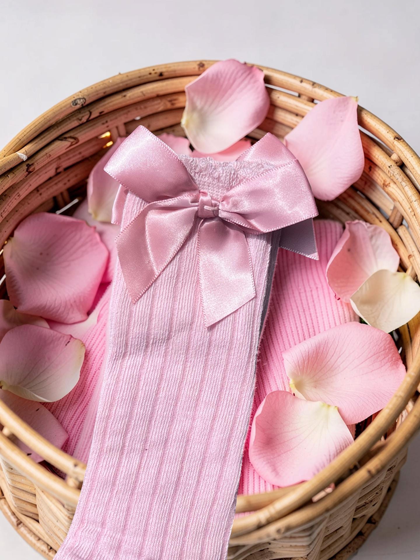 Pink Ribbed Bow Knee-High Socks For Toddlers, view 3