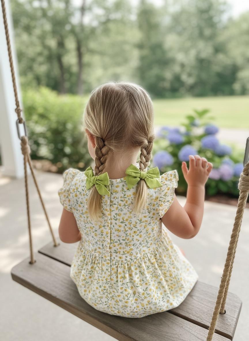 Set of 2 Linen Hair Bow Clips - Vibrant Chartreuse / Lime Green