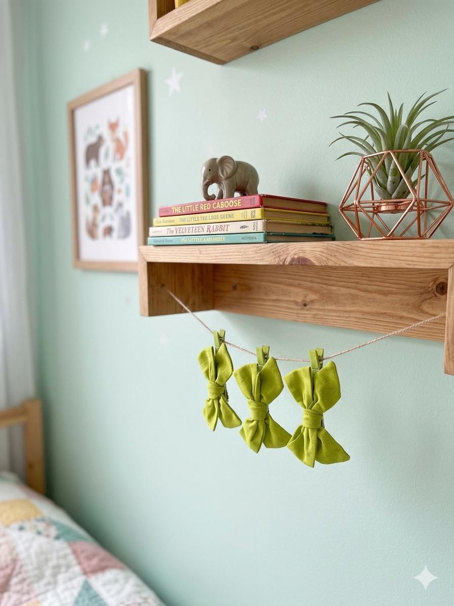 Set of 2 Linen Hair Bow Clips - Vibrant Chartreuse / Lime Green, view 3