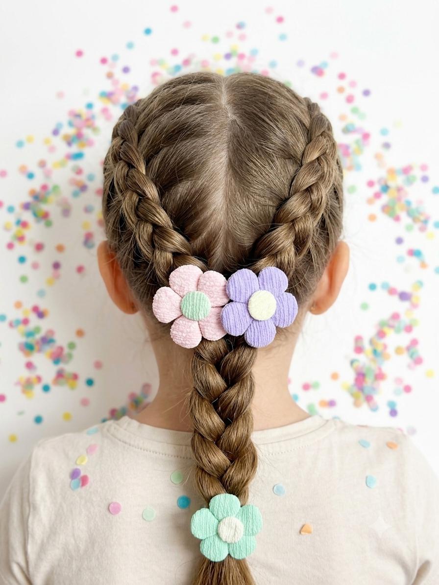Set of 3 Textured Fabric Flower Ponytail Holders – Pastel Toddler Hair Accessories