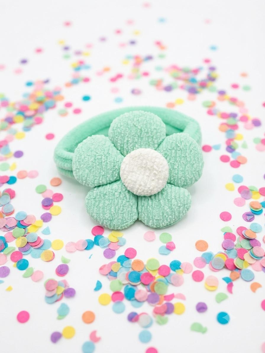 Set of 3 Textured Fabric Flower Ponytail Holders – Pastel Toddler Hair Accessories, view 5