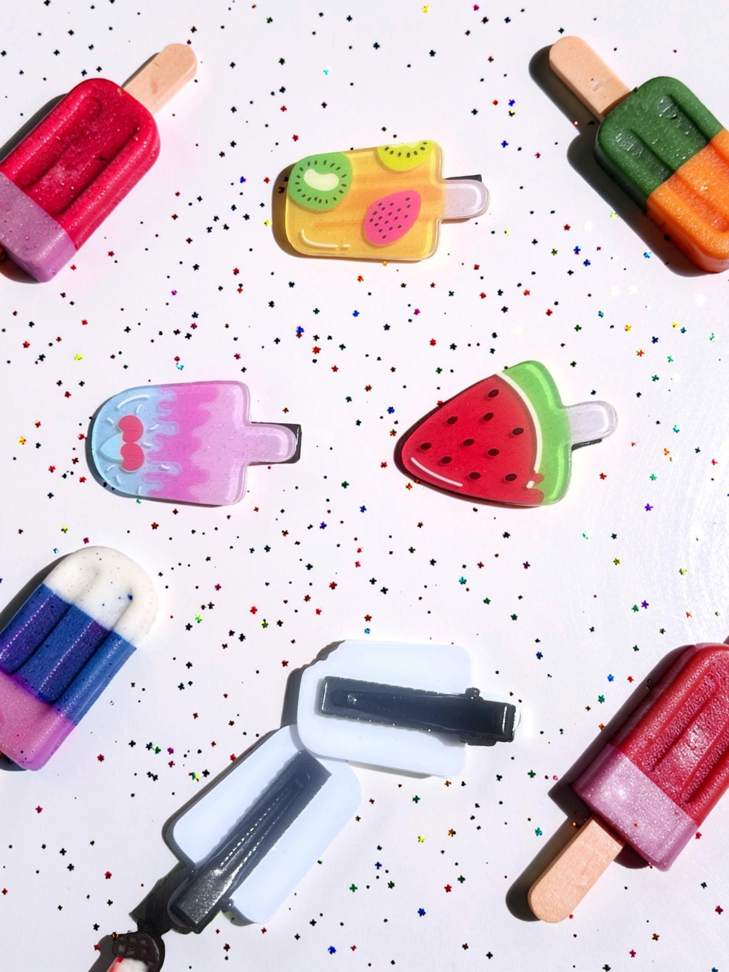 Set of 5 Fruit Popsicle Hair Clips – Summer Fun Barrettes, view 7