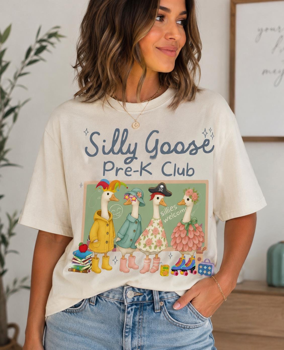 Silly Goose Pre-K Club Graphic Tee Apricot Size M Teacher Shirt