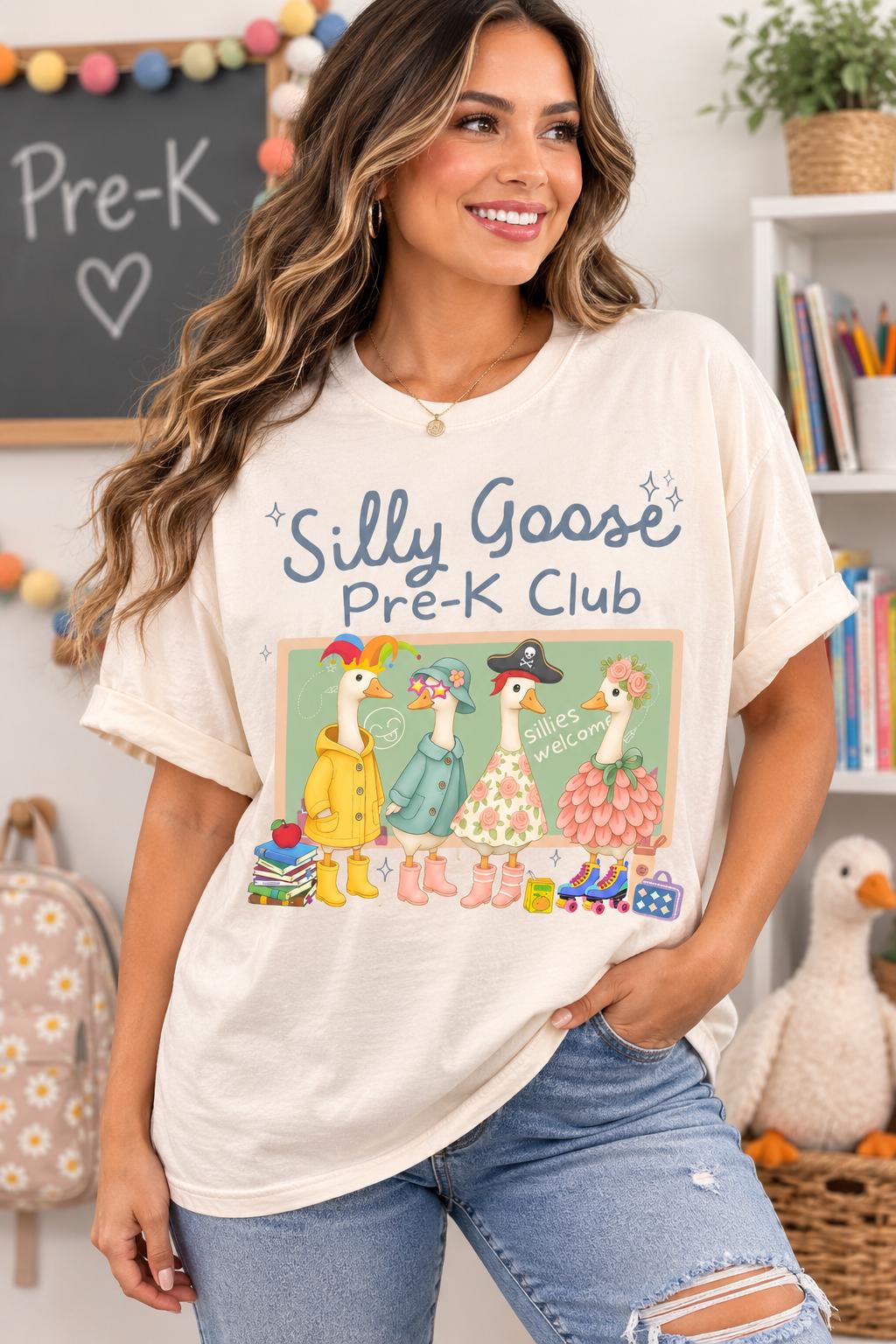 Silly Goose Pre-K Club Graphic Tee Apricot Size M Teacher Shirt, view 5