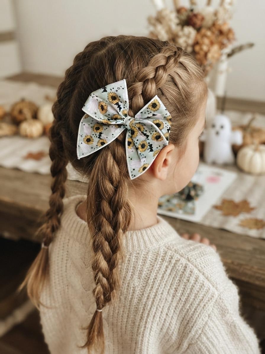Spooky sunflower and ghost Halloween bow- 3.5 handmade hair clip
