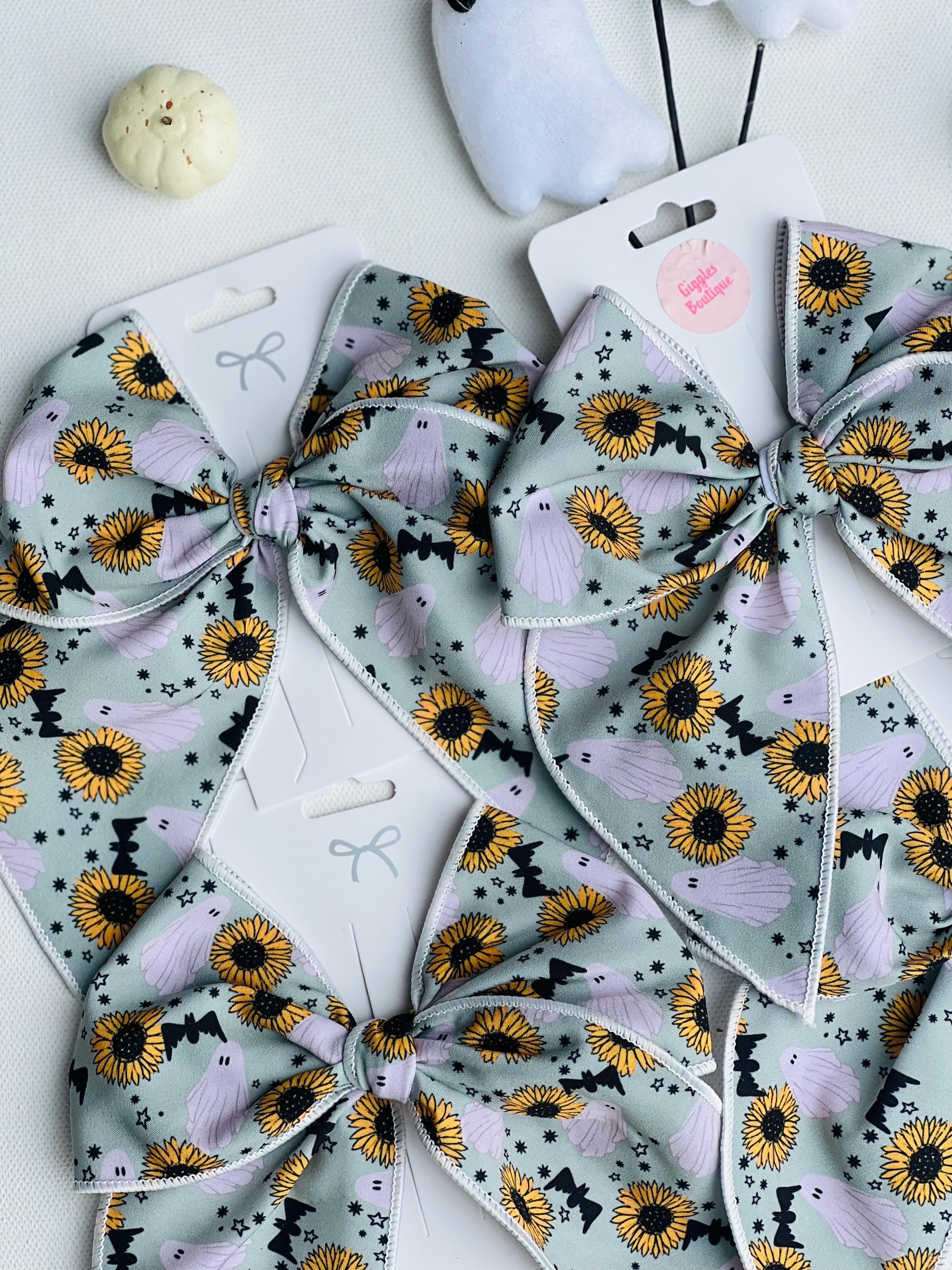 Spooky sunflower and ghost Halloween bow-5” handmade hair clip