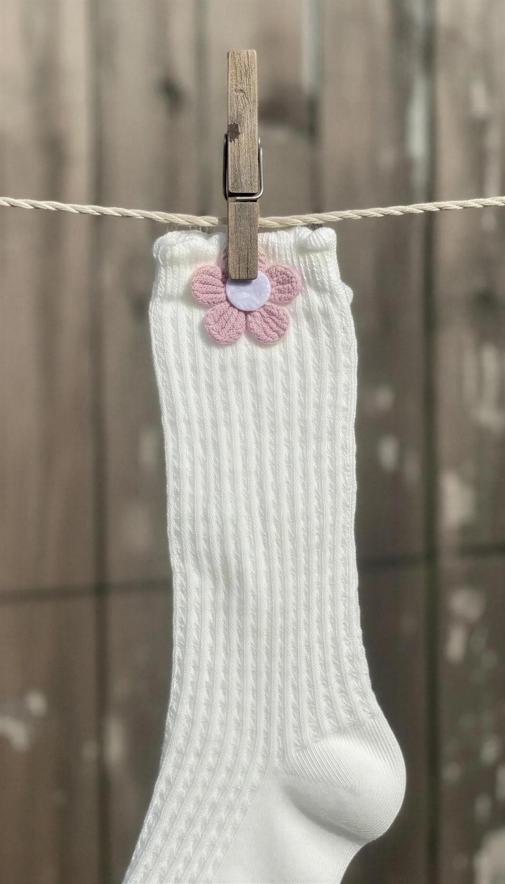 Toddler High Knee Socks with Pink Flower Crochet Eyelet Cable Knit, view 9