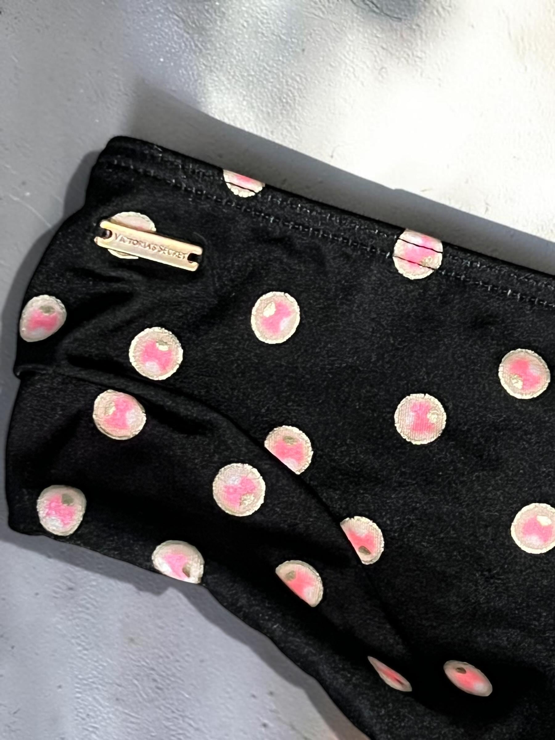 Victoria's Secret Polka Dot Bikini Bottoms Gold Logo Ring Hardware Y2K, view 11