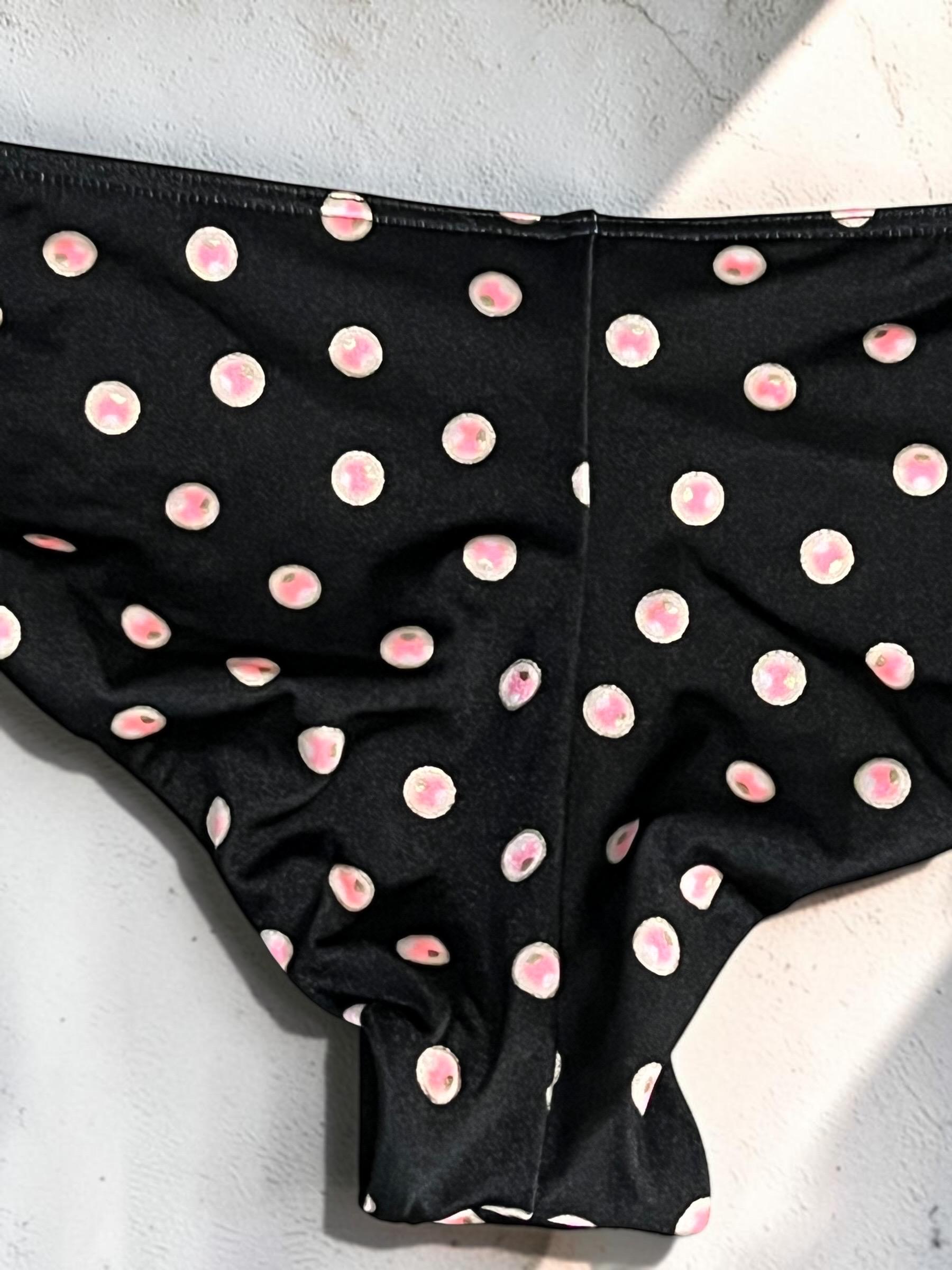 Victoria's Secret Polka Dot Bikini Bottoms Gold Logo Ring Hardware Y2K, view 12