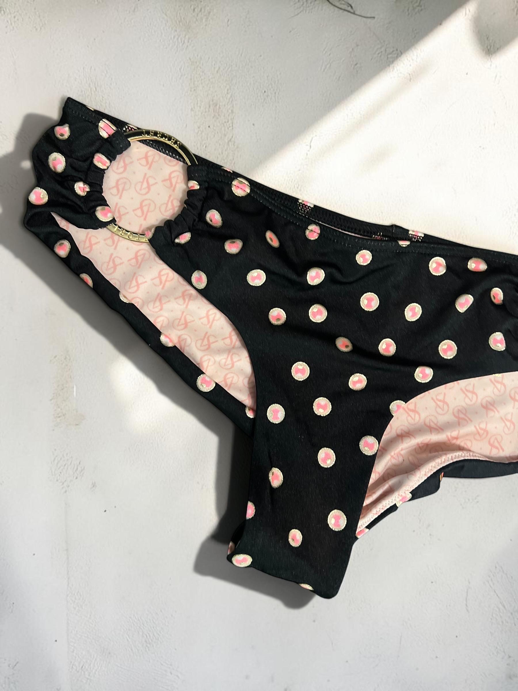 Victoria's Secret Polka Dot Bikini Bottoms Gold Logo Ring Hardware Y2K, view 3