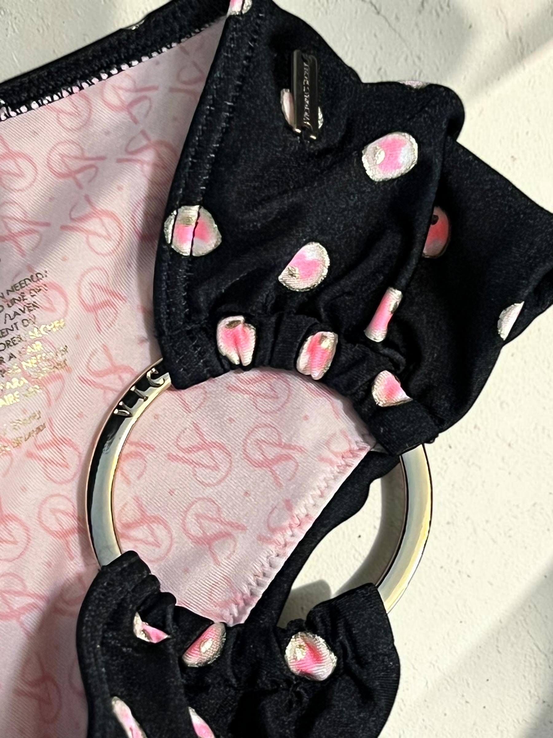 Victoria's Secret Polka Dot Bikini Bottoms Gold Logo Ring Hardware Y2K, view 7