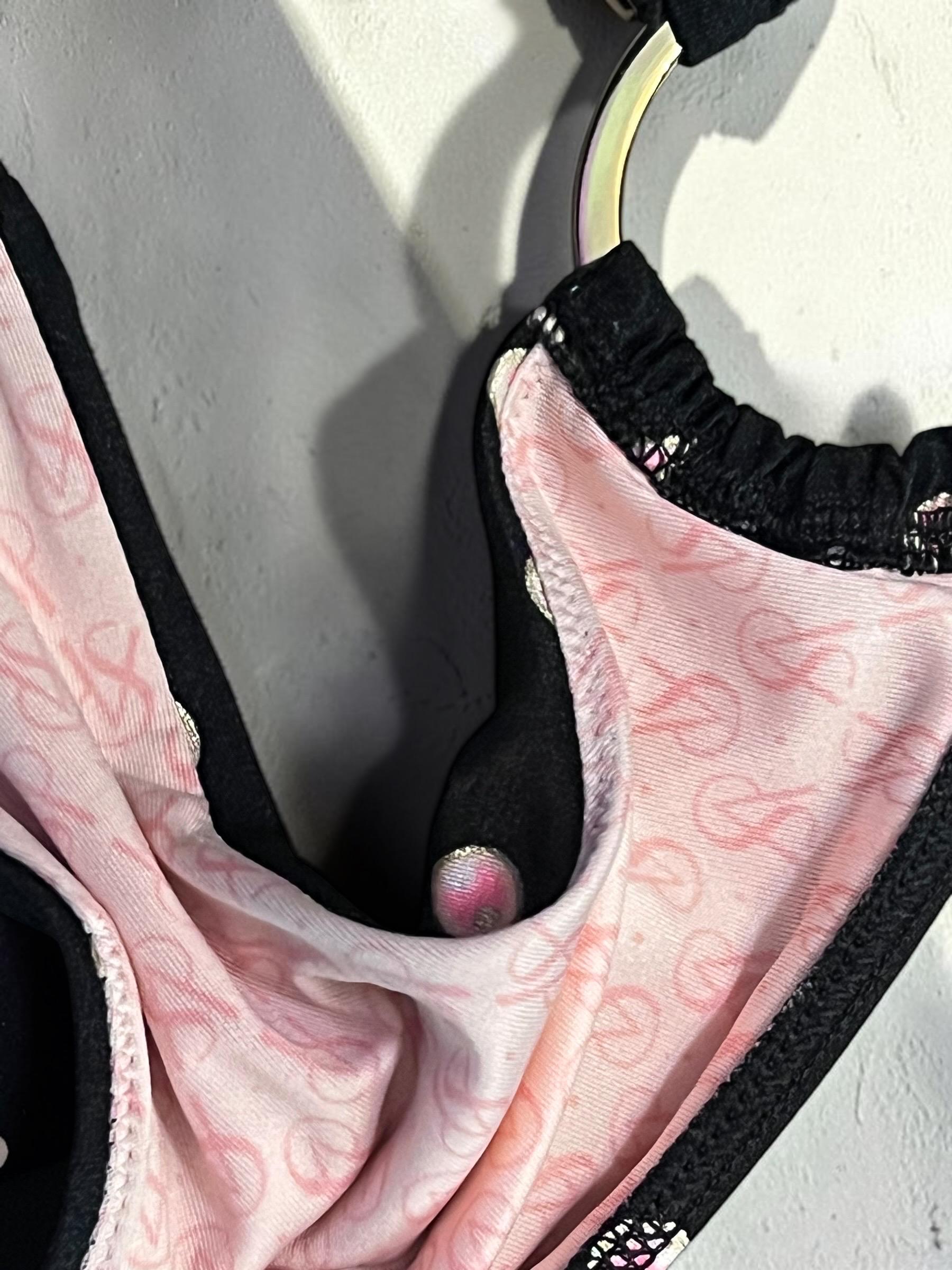 Victoria's Secret Polka Dot Bikini Bottoms Gold Logo Ring Hardware Y2K, view 9