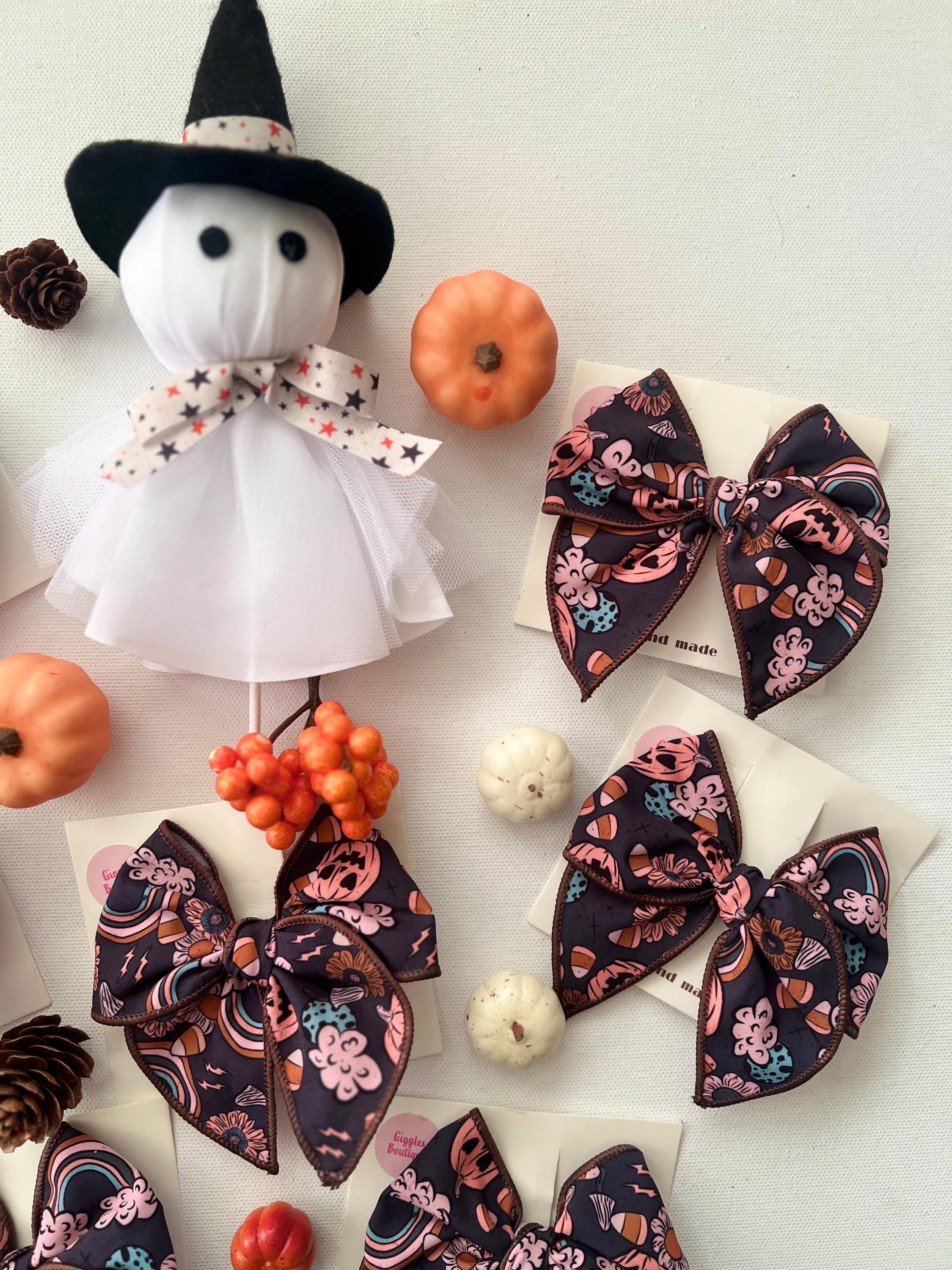 Vintage Halloween Pumpkin & Rainbow Hair bow For kids
