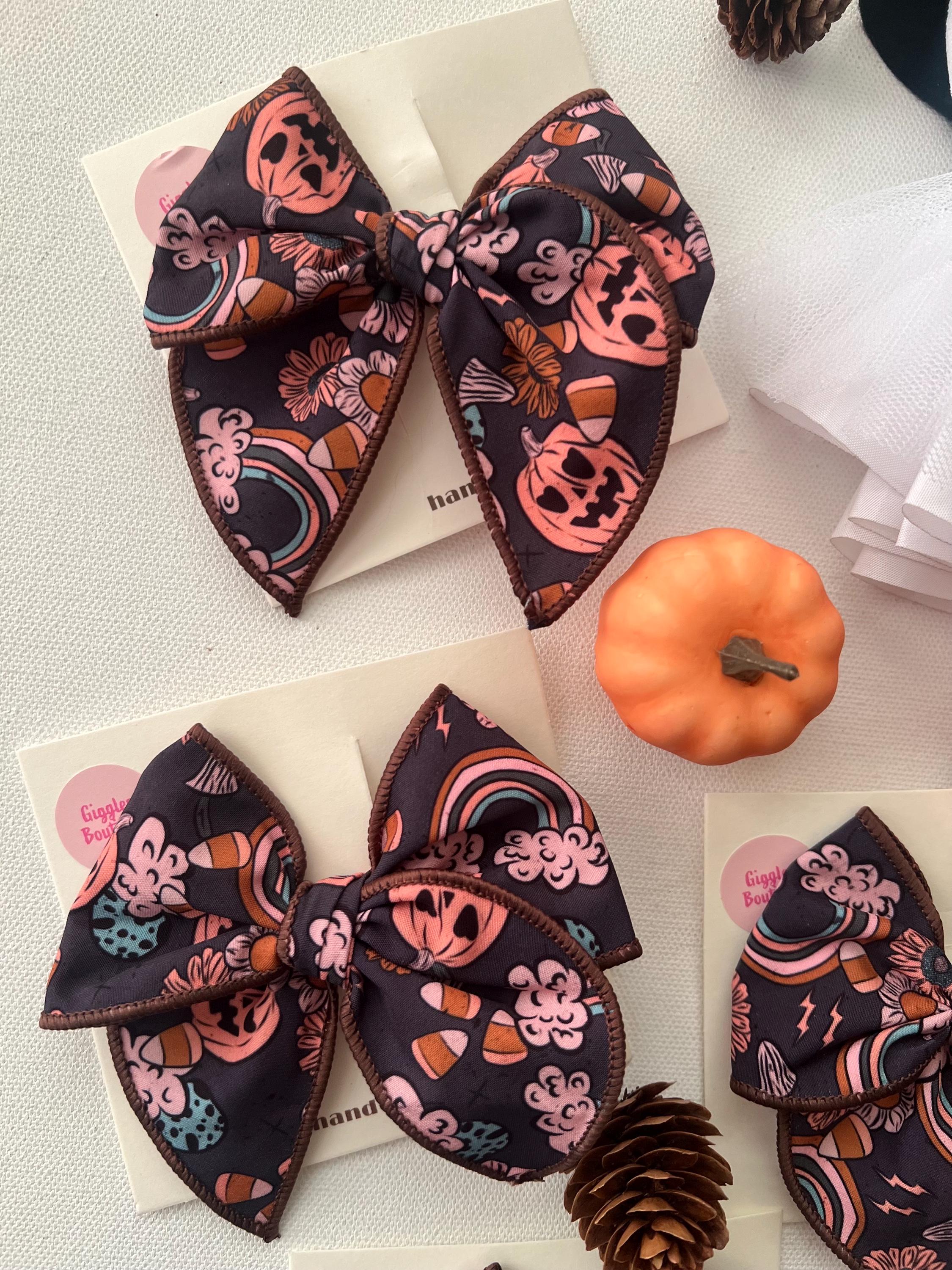 Vintage Halloween Pumpkin & Rainbow Hair bow For kids, view 6