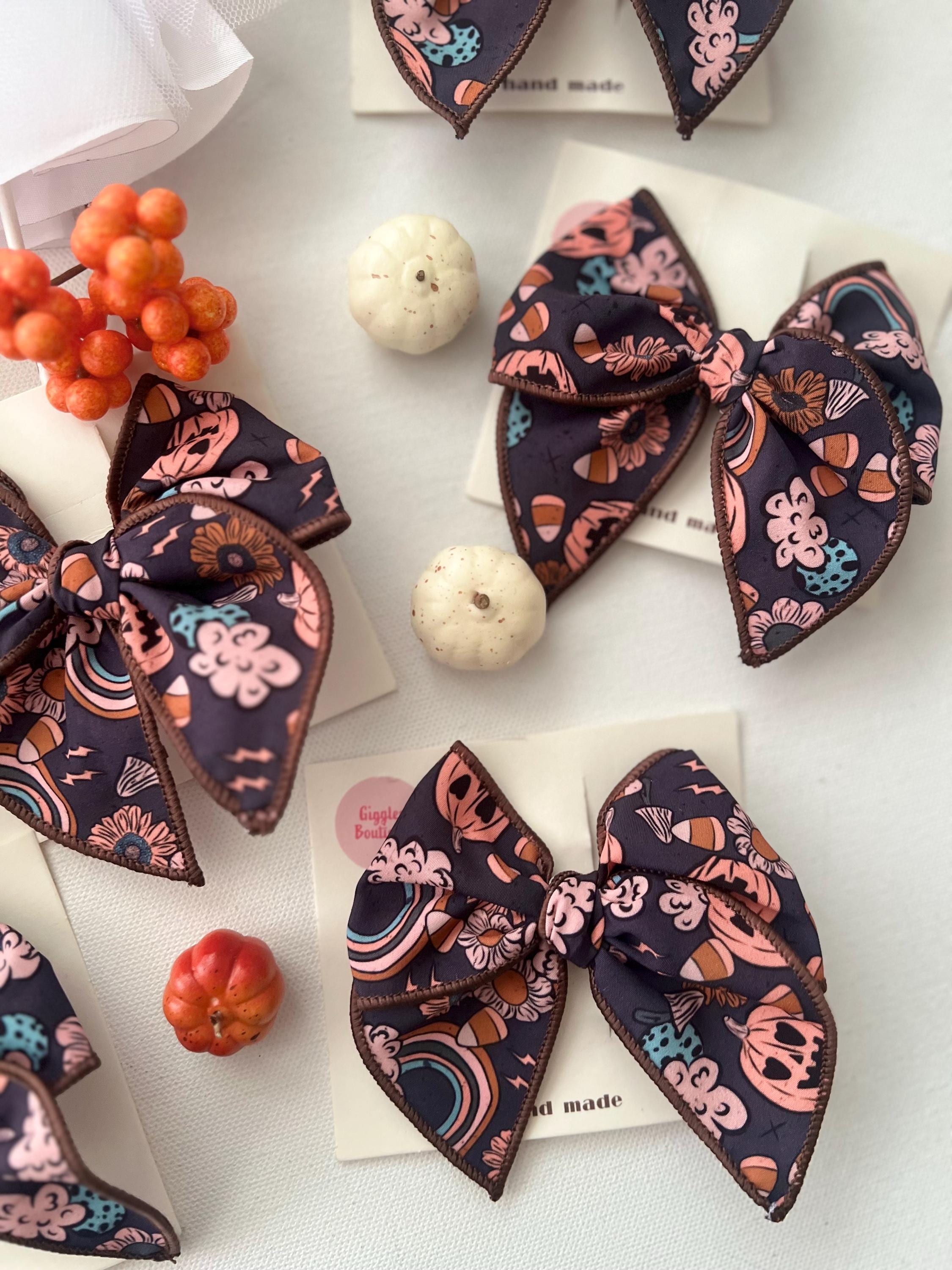 Vintage Halloween Pumpkin & Rainbow Hair bow For kids, view 7