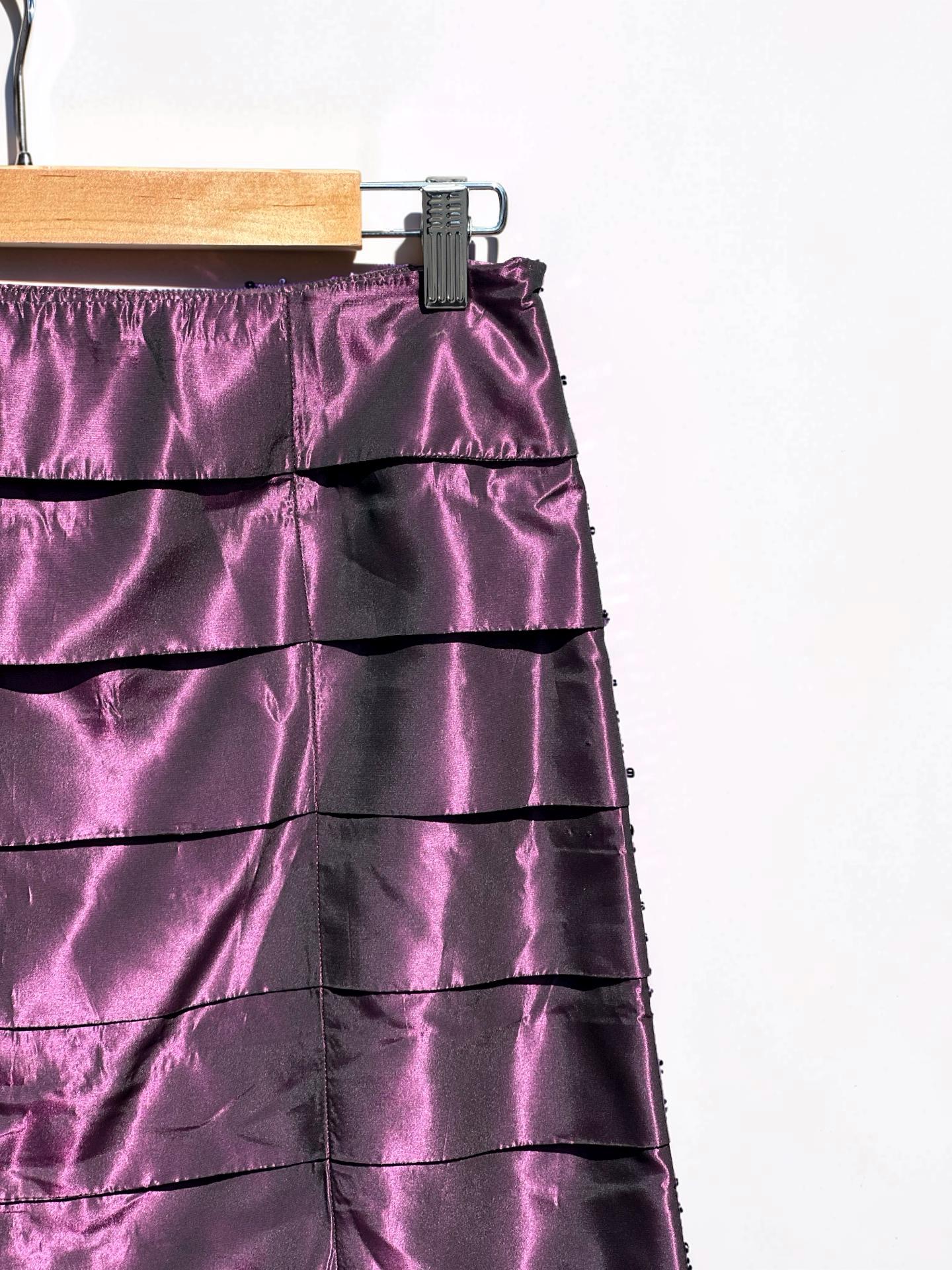 Vintage PHILOSOPHY di Alberto FERRETTI Tiered Skirt Purple Metallic Iridescent Made In Italy, view 3
