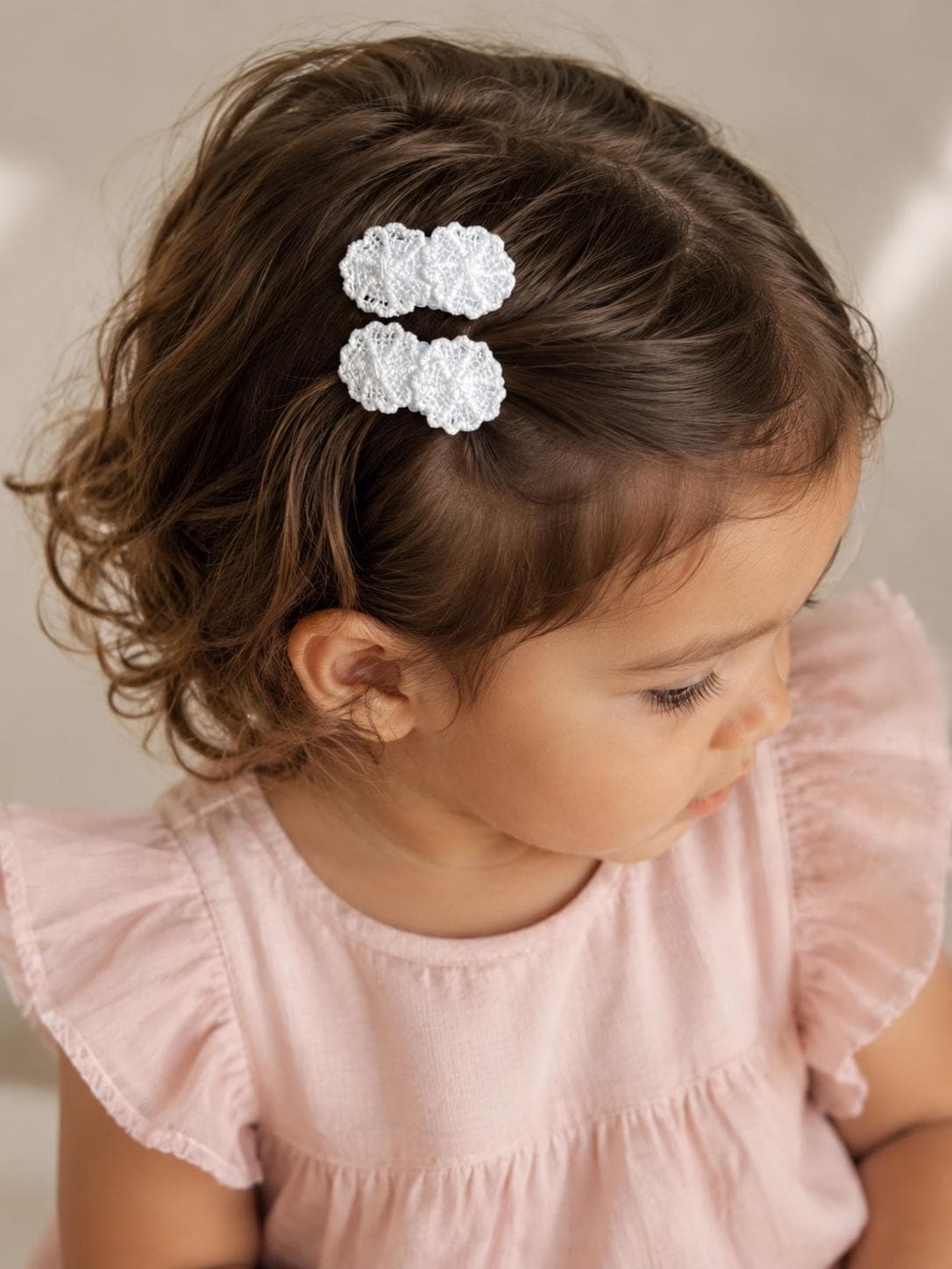 White Crochet Mini Snap Hair Clips β 2 Piece Toddler & Baby Hair Clip Set
