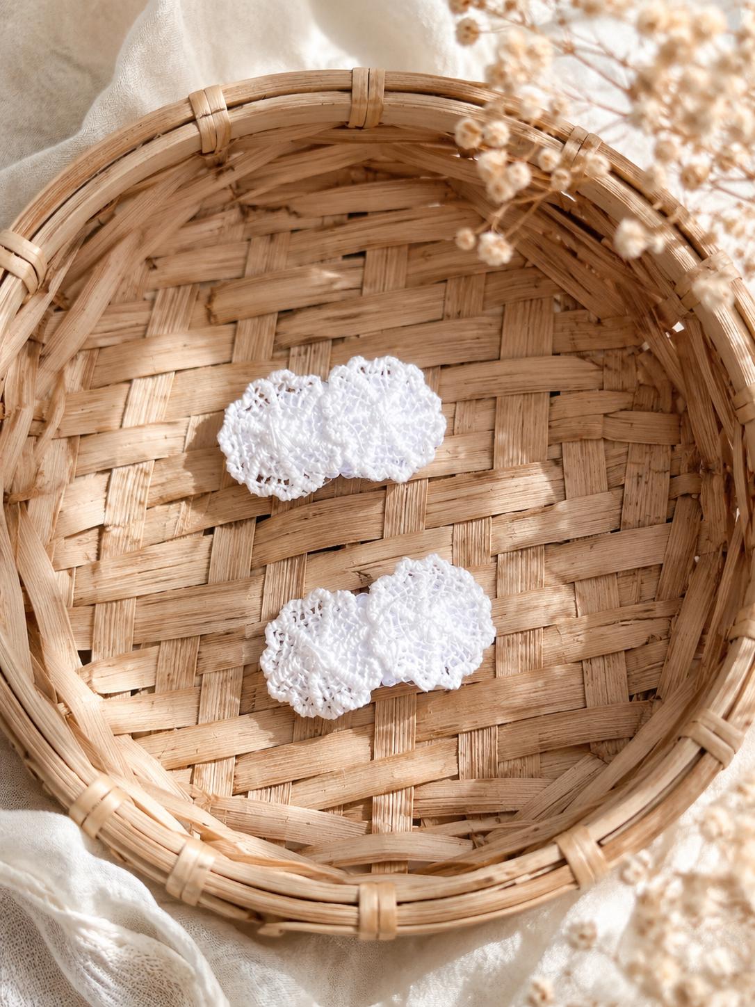 White Crochet Mini Snap Hair Clips β 2 Piece Toddler & Baby Hair Clip Set, view 2