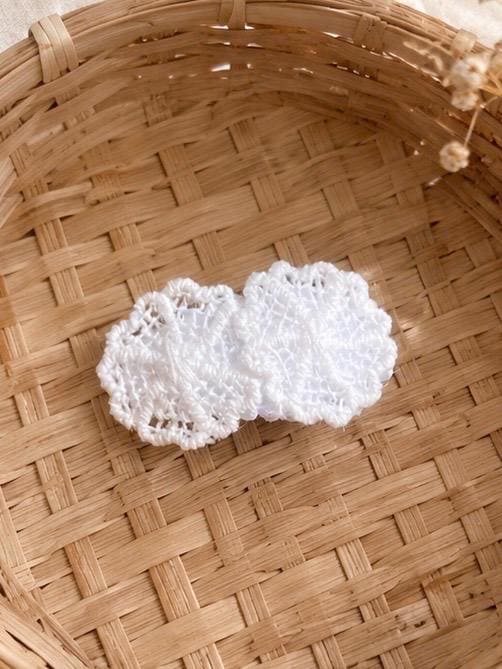 White Crochet Mini Snap Hair Clips β 2 Piece Toddler & Baby Hair Clip Set, view 3