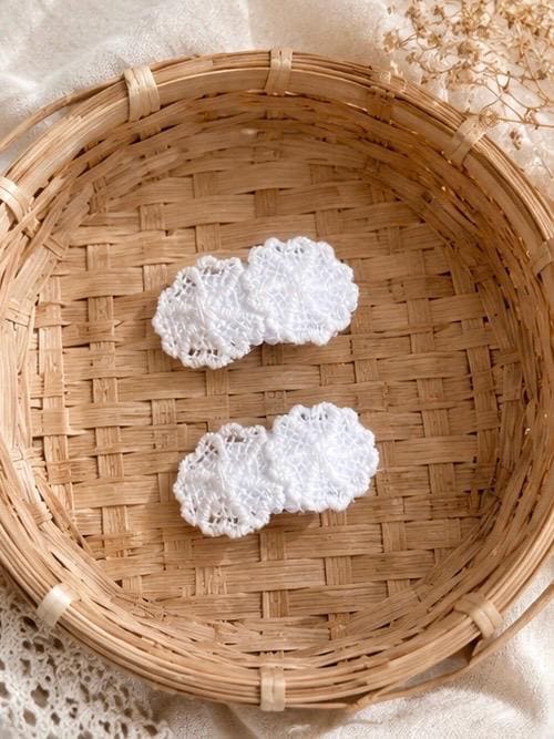 White Crochet Mini Snap Hair Clips β 2 Piece Toddler & Baby Hair Clip Set, view 4