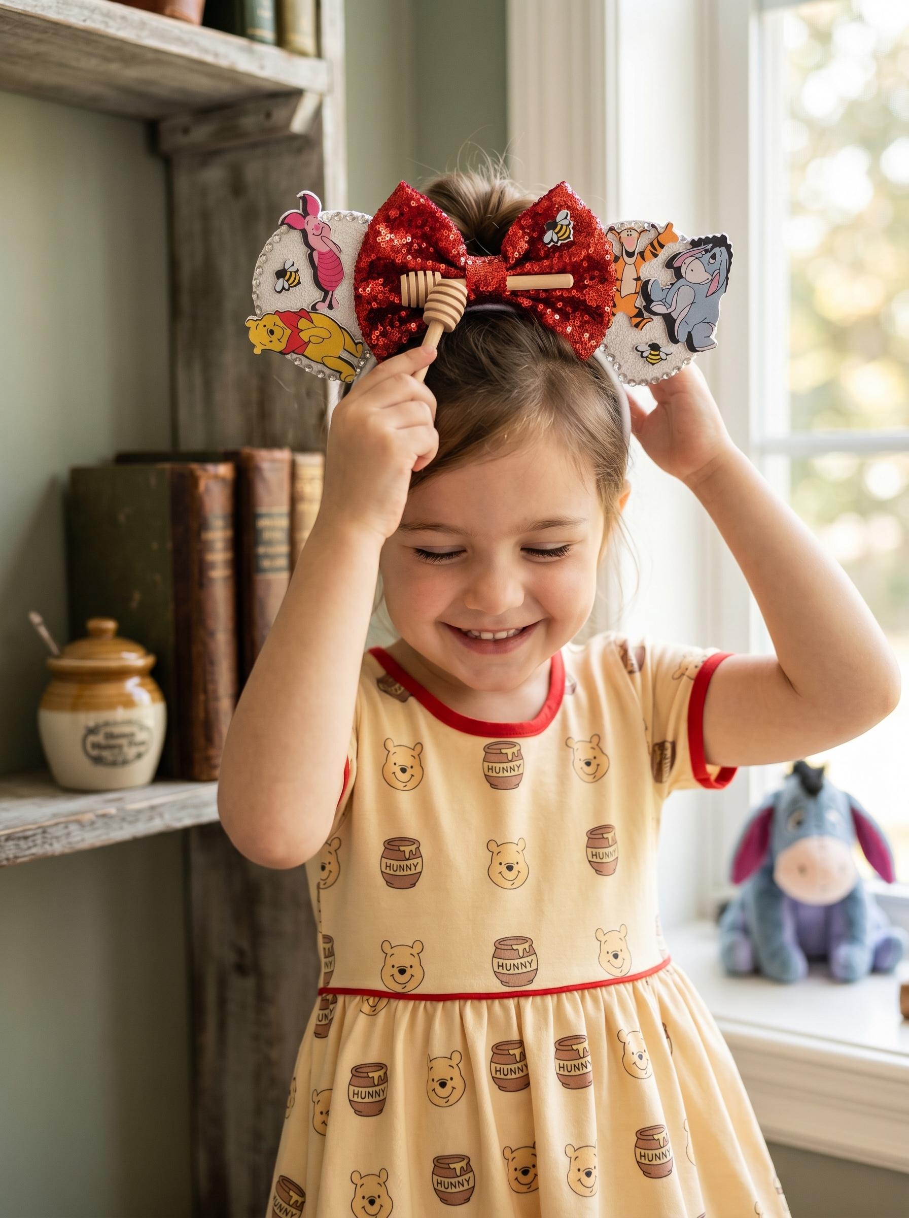 Winnie the Pooh and Friends Custom Sequin Mickey Ears For Disney Vacation For kids And Adults, view 3