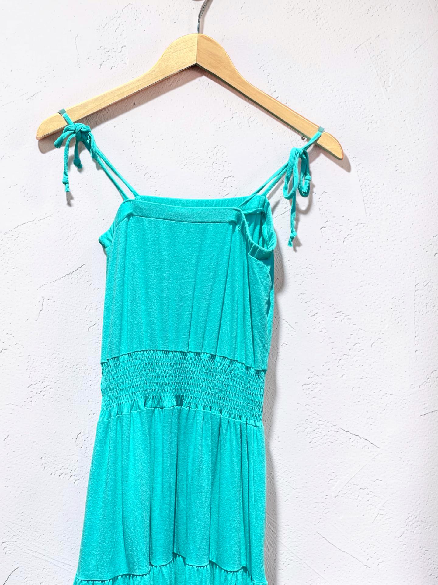 Y2K Guess Smocked Midi Dress | Teal Blue Boho Tiered Sundress Size S, view 10