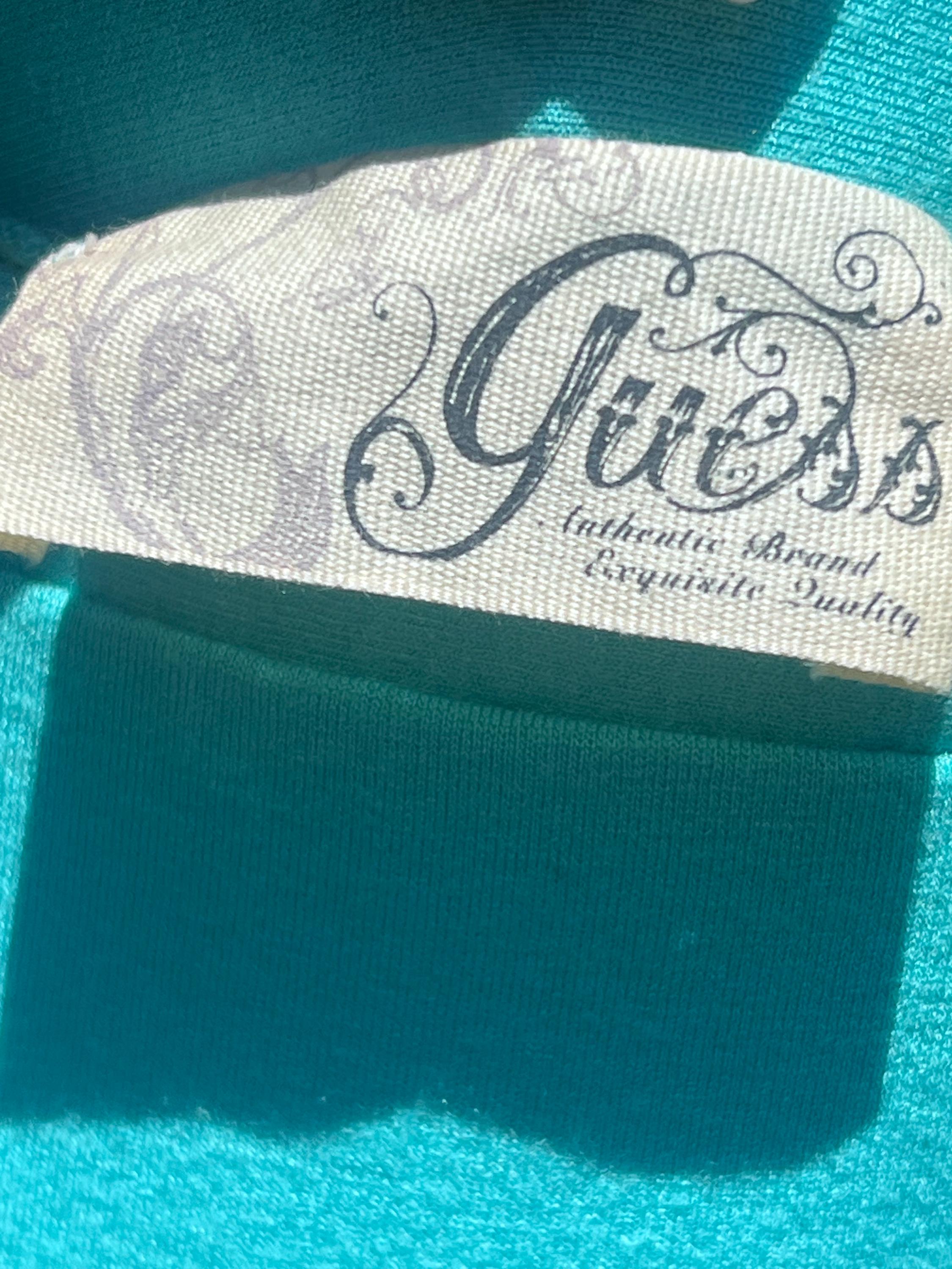 Y2K Guess Smocked Midi Dress | Teal Blue Boho Tiered Sundress Size S, view 11