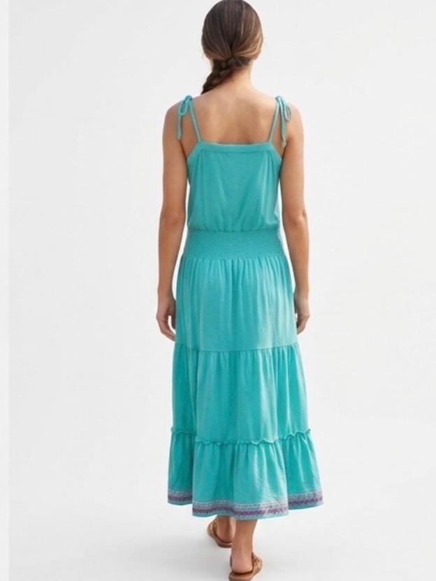 Y2K Guess Smocked Midi Dress | Teal Blue Boho Tiered Sundress Size S, view 15