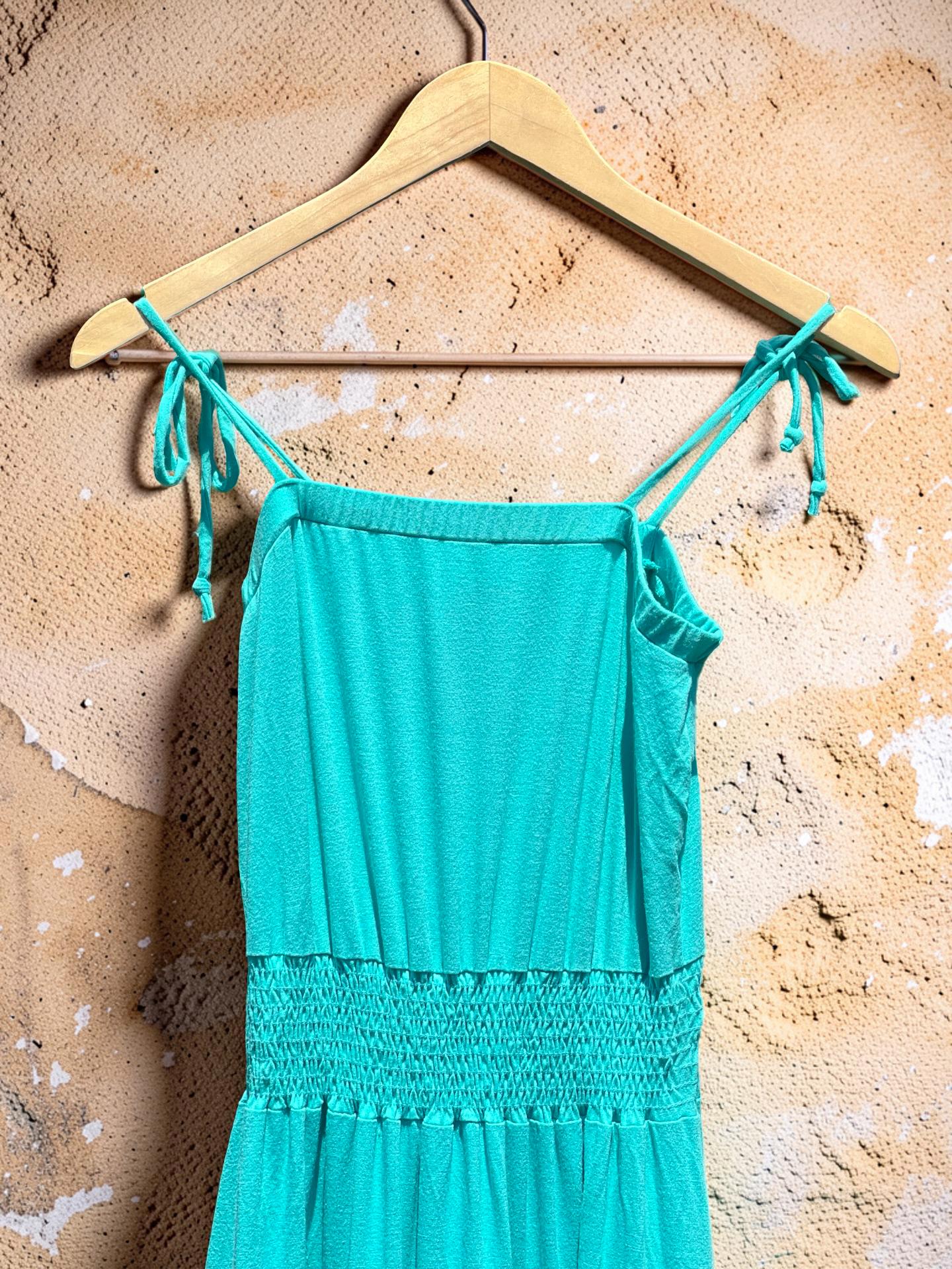 Y2K Guess Smocked Midi Dress | Teal Blue Boho Tiered Sundress Size S, view 6