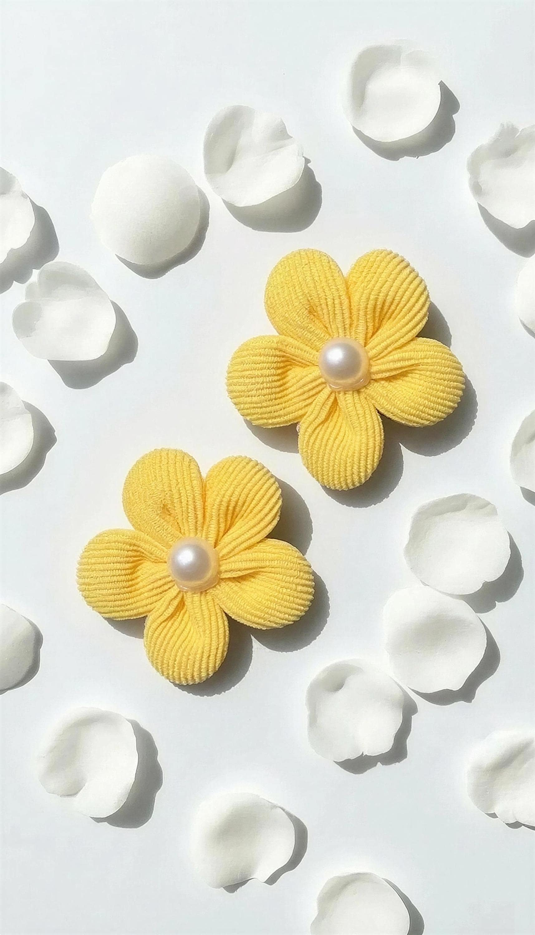 Yellow Flower Pearl Kids Hair Clips - Set of 2