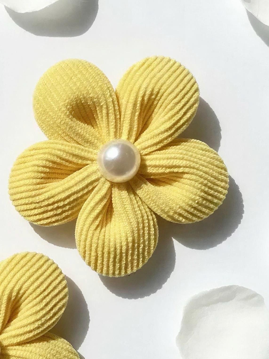 Yellow Flower Pearl Kids Hair Clips - Set of 2, view 3