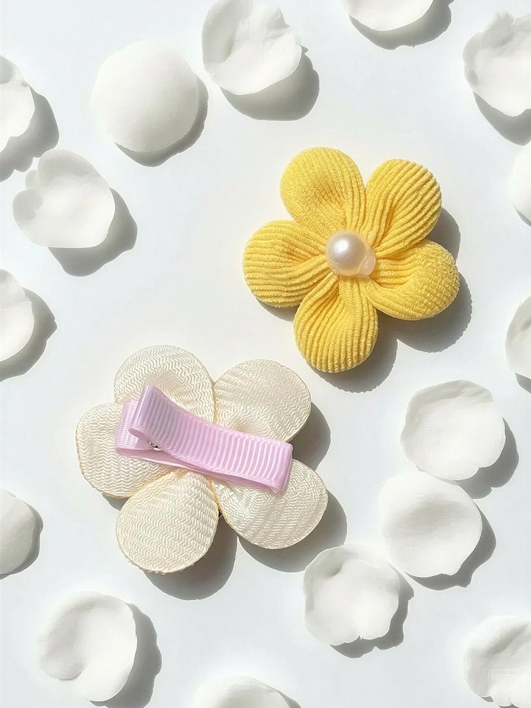 Yellow Flower Pearl Kids Hair Clips - Set of 2, view 5