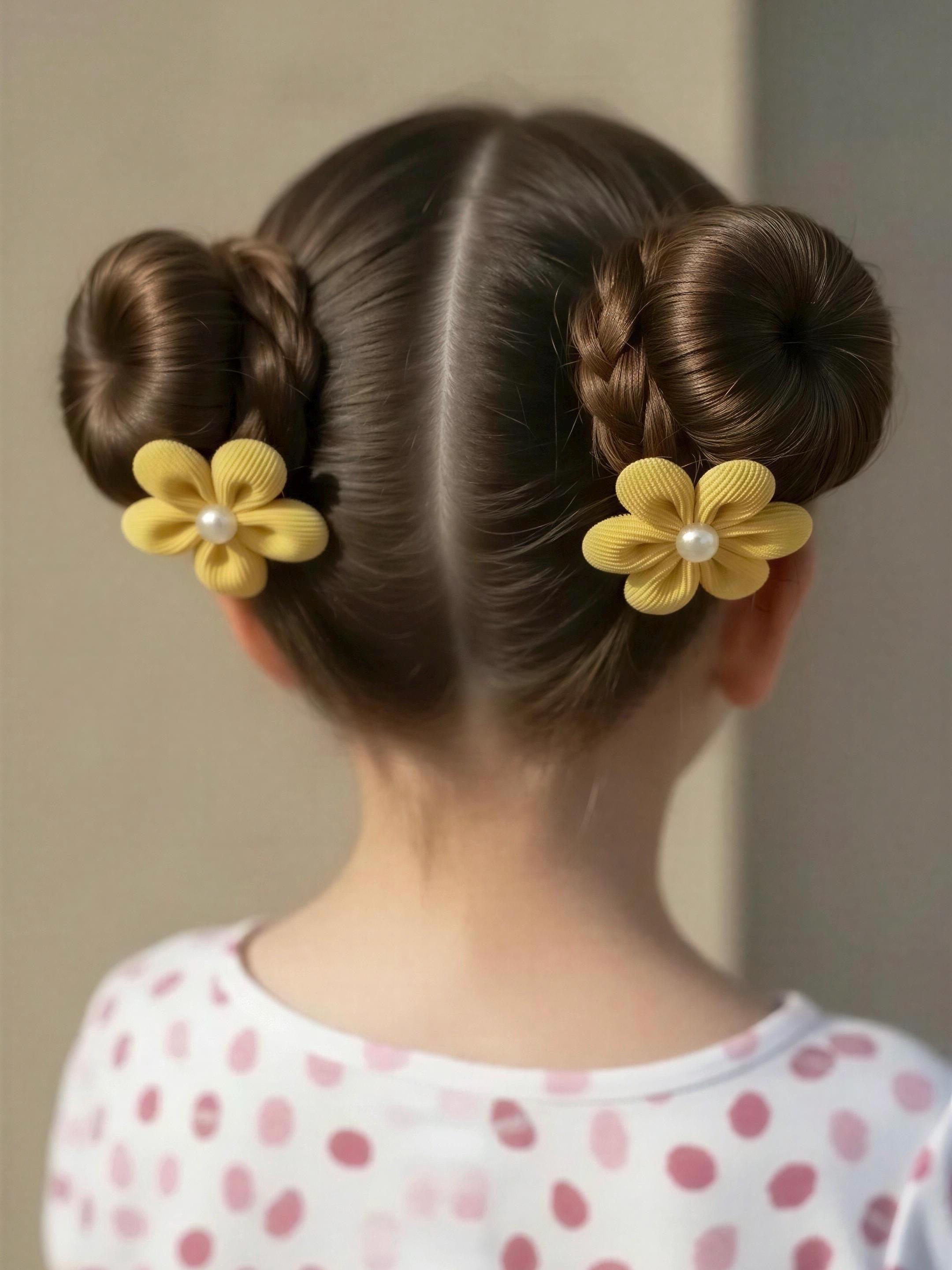 Yellow Flower Pearl Kids Hair Clips - Set of 2, view 6