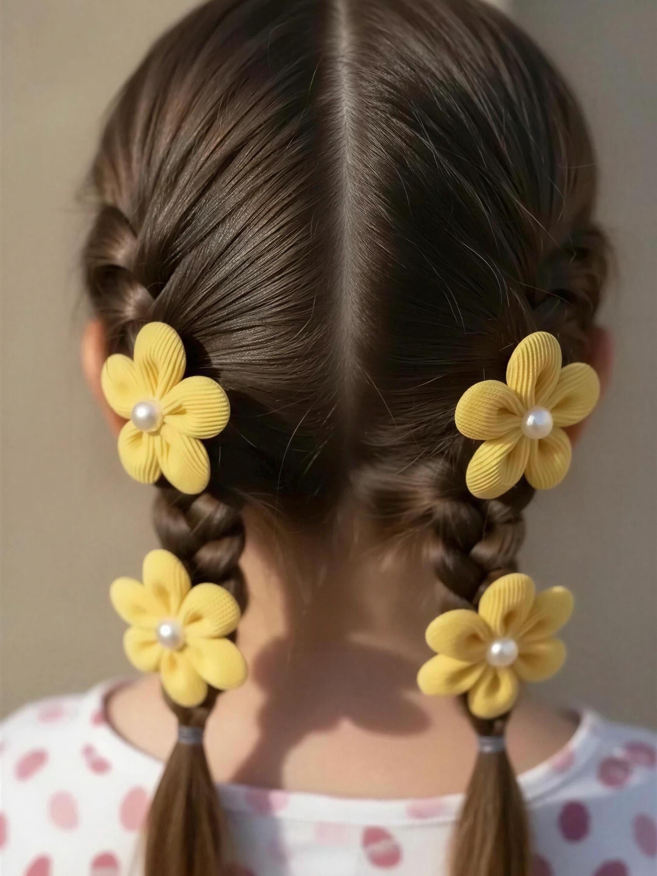 Yellow Flower Pearl Kids Hair Clips - Set of 2, view 8