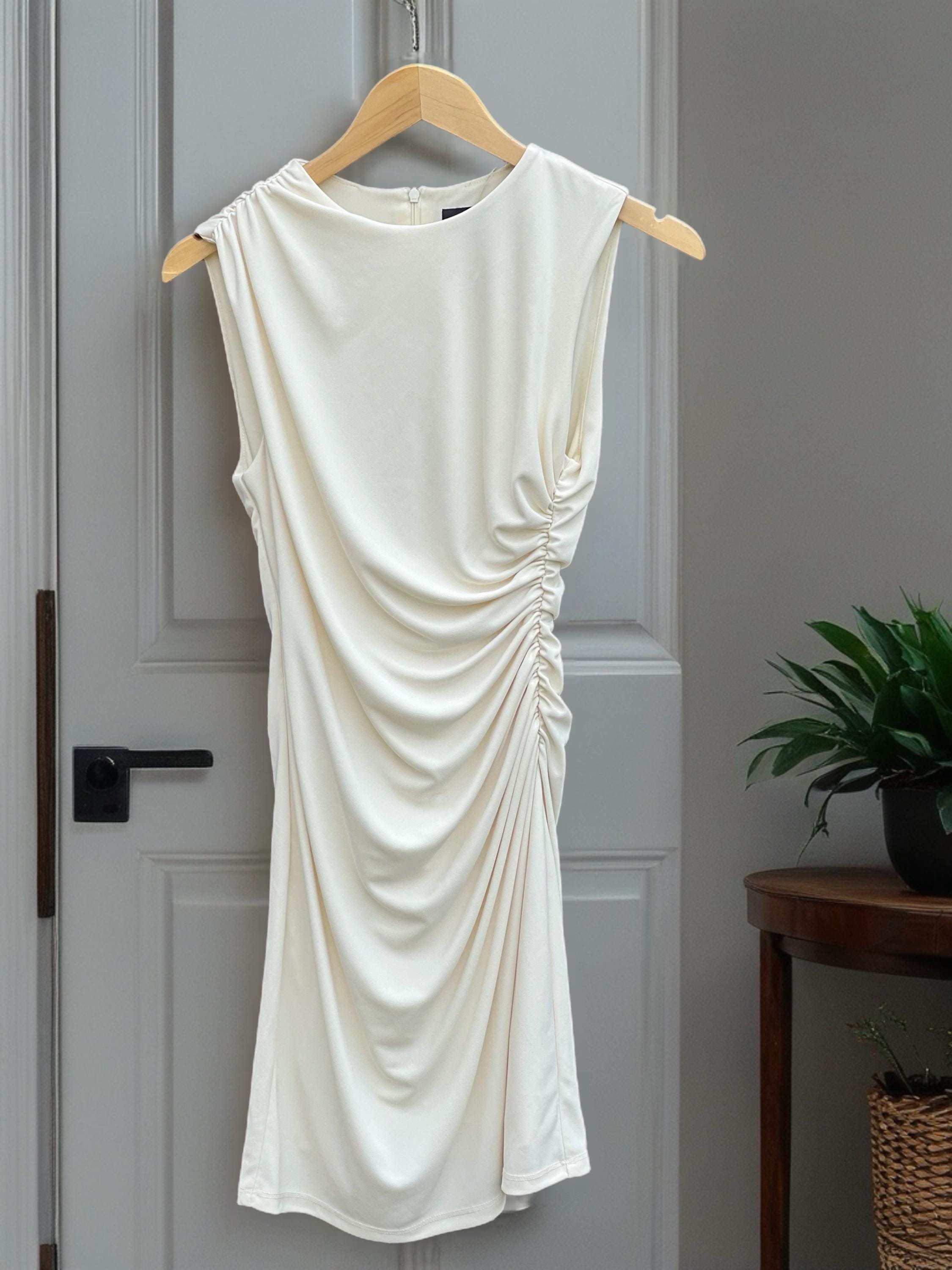 Zara Cream Sleeveless Ruched Mini Dress