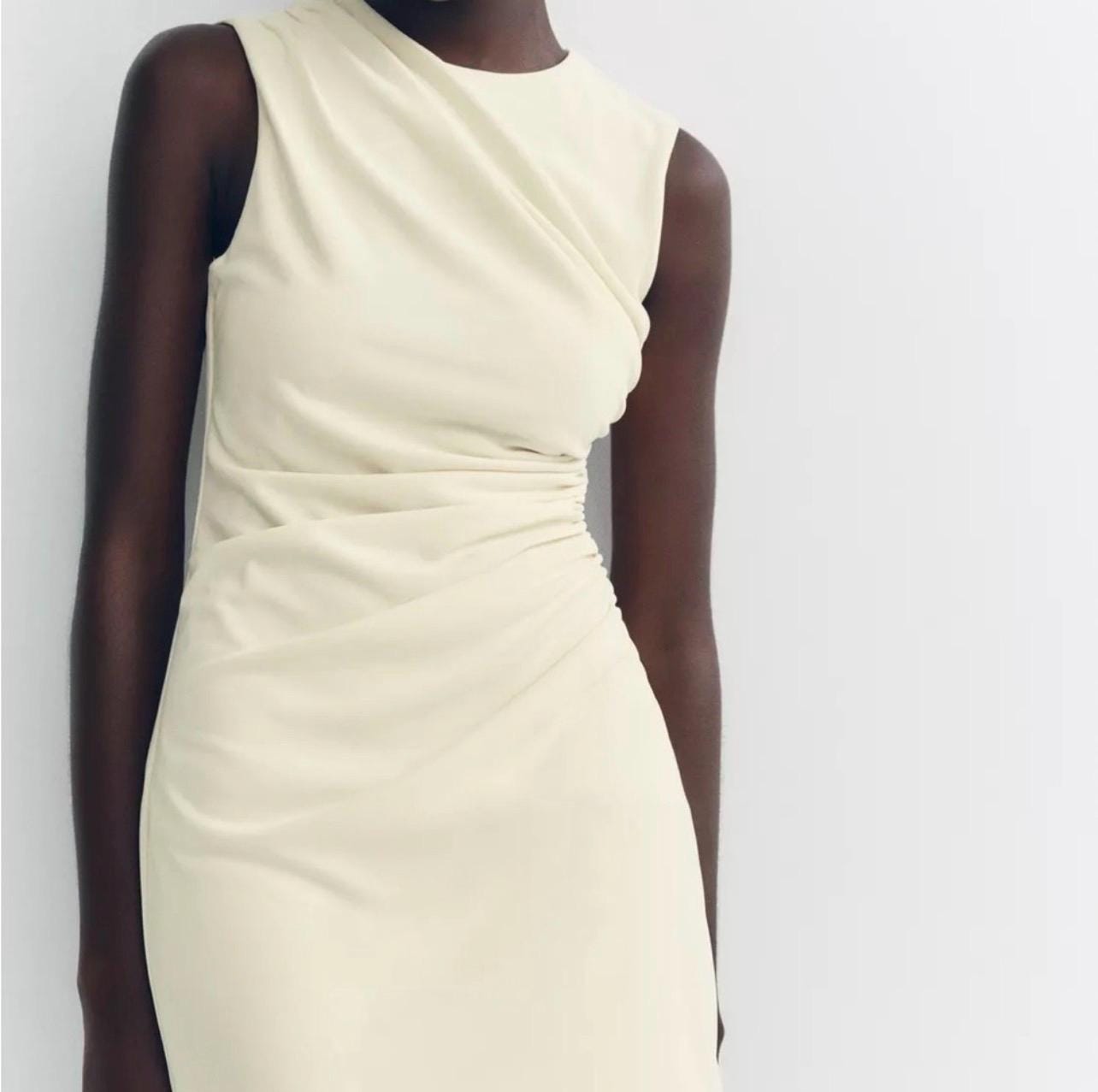 Zara Cream Sleeveless Ruched Mini Dress, view 2